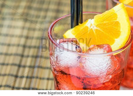 Spritz Aperitif Aperol Cocktail With Orange Slices And Ice Cubes