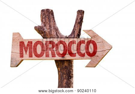 Morocco wooden sign isolated on white background