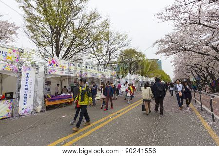 Unidentified People Walking In Yeouido Spring Flower Festival