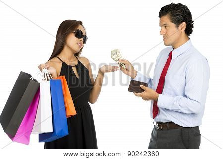 Asian Wife Shopping Demanding More Cash  Husband