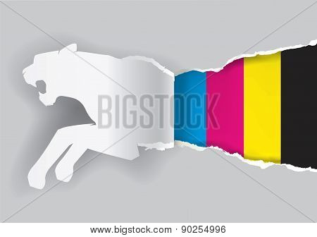 Tiger Ripping Paper With Print Colors