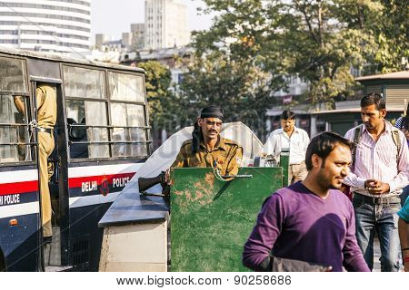 Policemen Guard Connaught Place