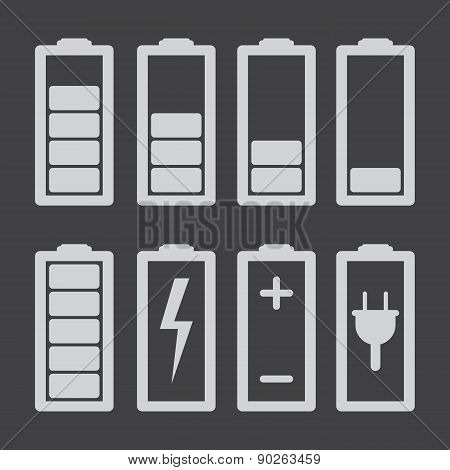 Set Of Battery Charge Level Indicators Isolated On Grey