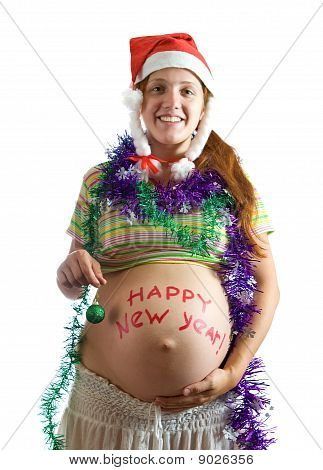 Mulher grávida em traje de Natal