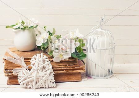 Postcard With Apple Blossom, Heart, Candle