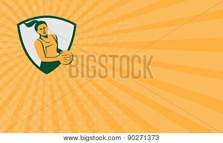 Business Card Netball Player Holding Ball Retro