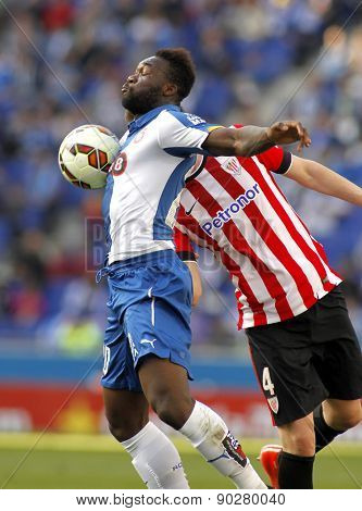 BARCELONA - APRIL, 12: Felipe Caicedo of RCD Espanyol during a Spanish League match against Athletic Club Bilbao at the Power8 Stadium on April 12 2015 in Barcelona Spain