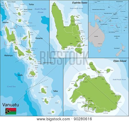 Map of Vanuatu drawn with high detail and accuracy