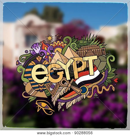 Egypt hand lettering and doodles elements background
