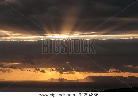 Sun Sets Over False Bay And Kalk Bay Mountains