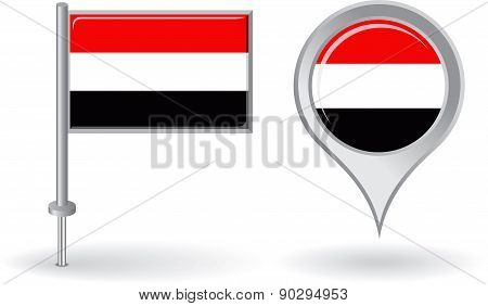 Yemeni pin icon and map pointer flag. Vector