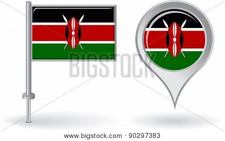 Kenyan pin icon and map pointer flag. Vector