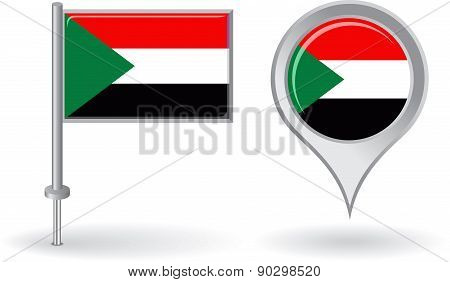 Sudanese pin icon and map pointer flag. Vector