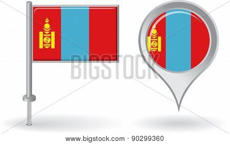 Mongolian pin icon and map pointer flag. Vector