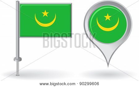 Mauritanian pin icon and map pointer flag. Vector