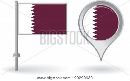 Qatari pin icon and map pointer flag. Vector