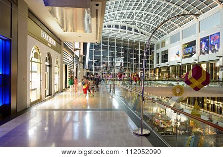 SINGAPORE - NOVEMBER 07, 2015: interior of The Shoppes at Marina Bay Sands. The Shoppes at Marina Bay Sands is one of Singapore's largest luxury shopping malls