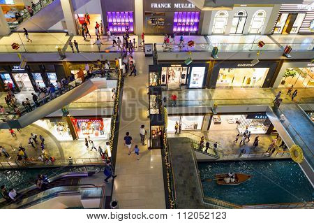 SINGAPORE - NOVEMBER 07, 2015: interior of The Shoppes at Marina Bay Sands. The Shoppes at Marina Bay Sands is one of Singapore's largest luxury shopping malls