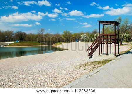 Lifeguard tower on Bundek lake in Zagreb, Croatia