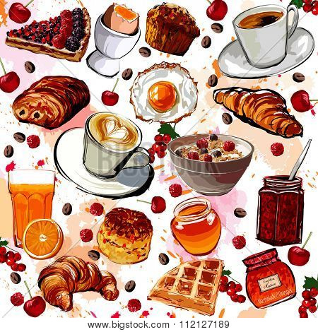 Set of breakfast food - vector illustration
