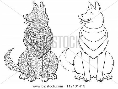 Antistress coloring page with dog.