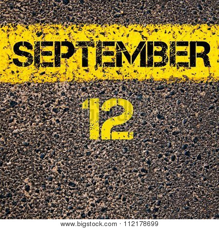 12 September Calendar Day Over Road Marking Yellow Paint Line