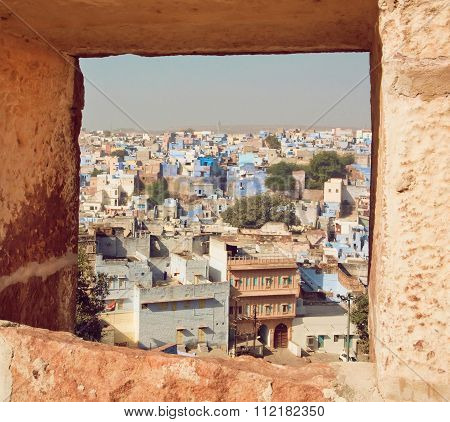 Window View With Colorful Concrete Constructions Of City In India