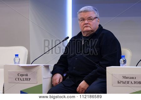 ST. PETERSBURG, RUSSIA - DECEMBER 15, 2015: Violinist and conductor Sergey Stadler at the plenary session 