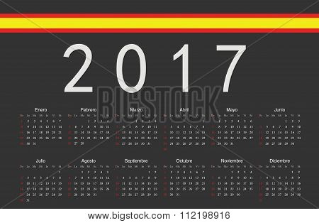 Spanish Black 2017 Year Vector Calendar