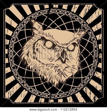 Owl vintage poster. Vector
