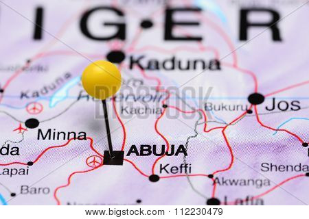 Abuja pinned on a map of Africa