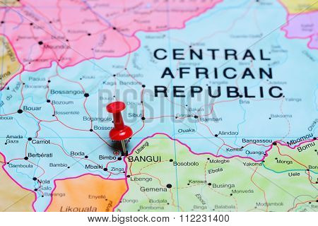 Bangui pinned on a map of Africa
