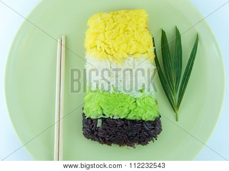 Colorful Stricky Rice With Leaf Decoration