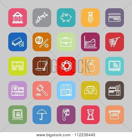 Banking And Financial Line Flat Icons
