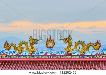 Double Dragon In Chinese Shrine