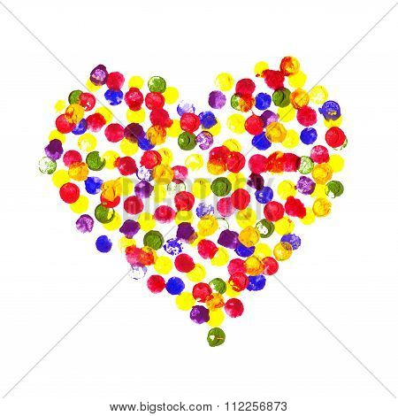 Watercolor Multicolored Heart Of Bubbles On A White Background.happy Valentine Day! Watercolor Paint