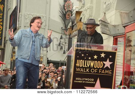 LOS ANGELES - DEC 21:  Quentin Tarantino, Samuel L. Jackson at the Quentin Tarantino Hollywood Walk of Fame Star Ceremony at the Hollywood Blvd on December 21, 2015 in Los Angeles, CA