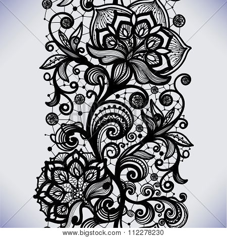 Abstract seamless lace pattern with flowers.
