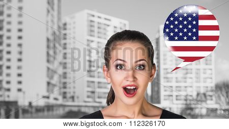 Woman and bubble with country flag