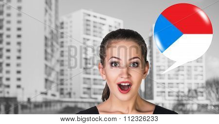 Woman and bubble with country flag