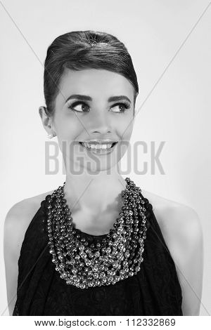 beautiful young woman in retro style . copy space.