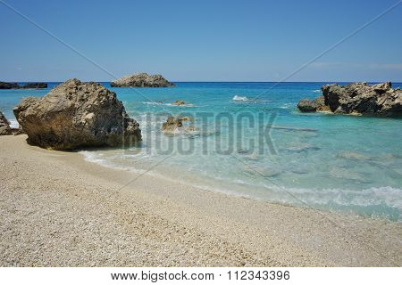 Panoramic view of Megali Petra Beach, Lefkada