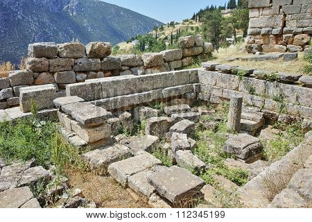 Ruins in Ancient Greek archaeological site of Delphi