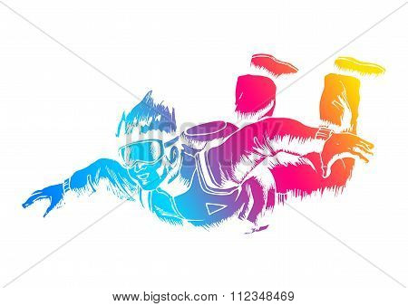 Sketch illustration of a sky diver