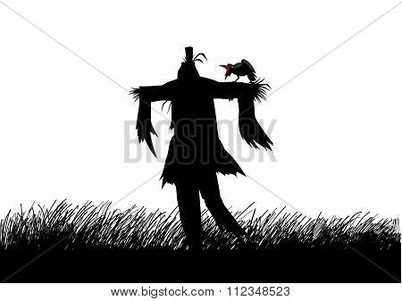 Silhouette illustration of a scarecrow on a field