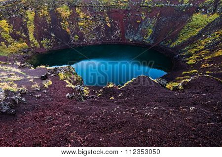 Kerid Icelandic blue volcanic crater lake