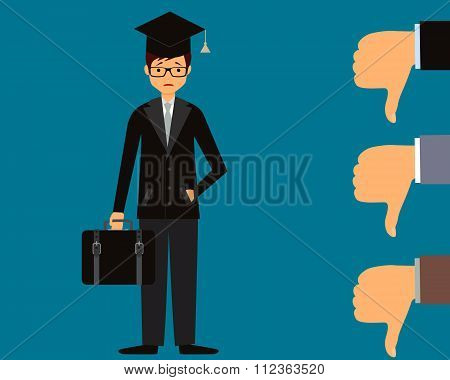 Graduate can not find a job. Social problems. Vector illustration
