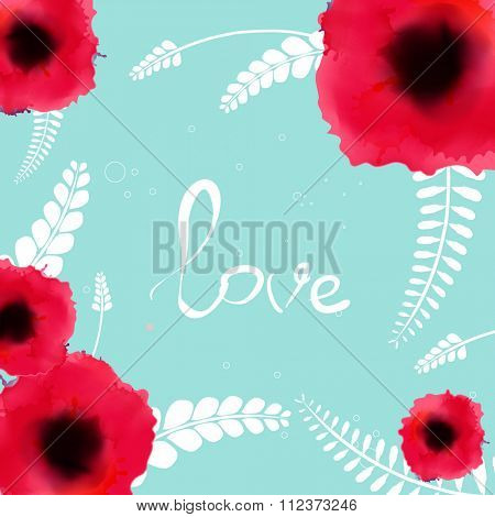 Watercolor flowers Bunch of red romantic blooming poppy flowers isolated vector illustration. Template for wedding, valentine day, mothers day, birthday, invitations.