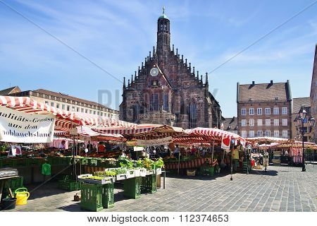 Nuremberg Cathedral, Frauenkirche At Main Market Square.  Nuermberg, Germany