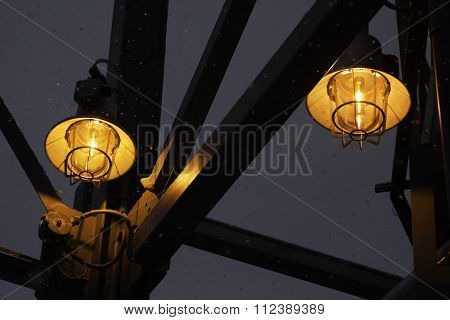 two street industrial lamps closeup